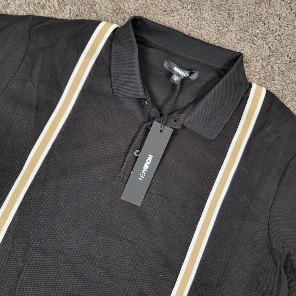 NOVAMEN Men Sensational Short Sleeve Polo Striped Black XXL NWT